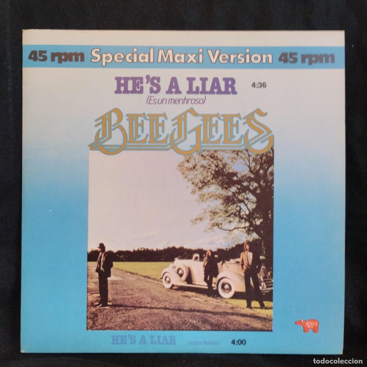 Discos de vinilo: Maxi Bee Gees - He's A Liar = Es Un Mentiroso (12&rdquo;, Maxi) 1981 Espa&ntilde;a, nuevo!!!
