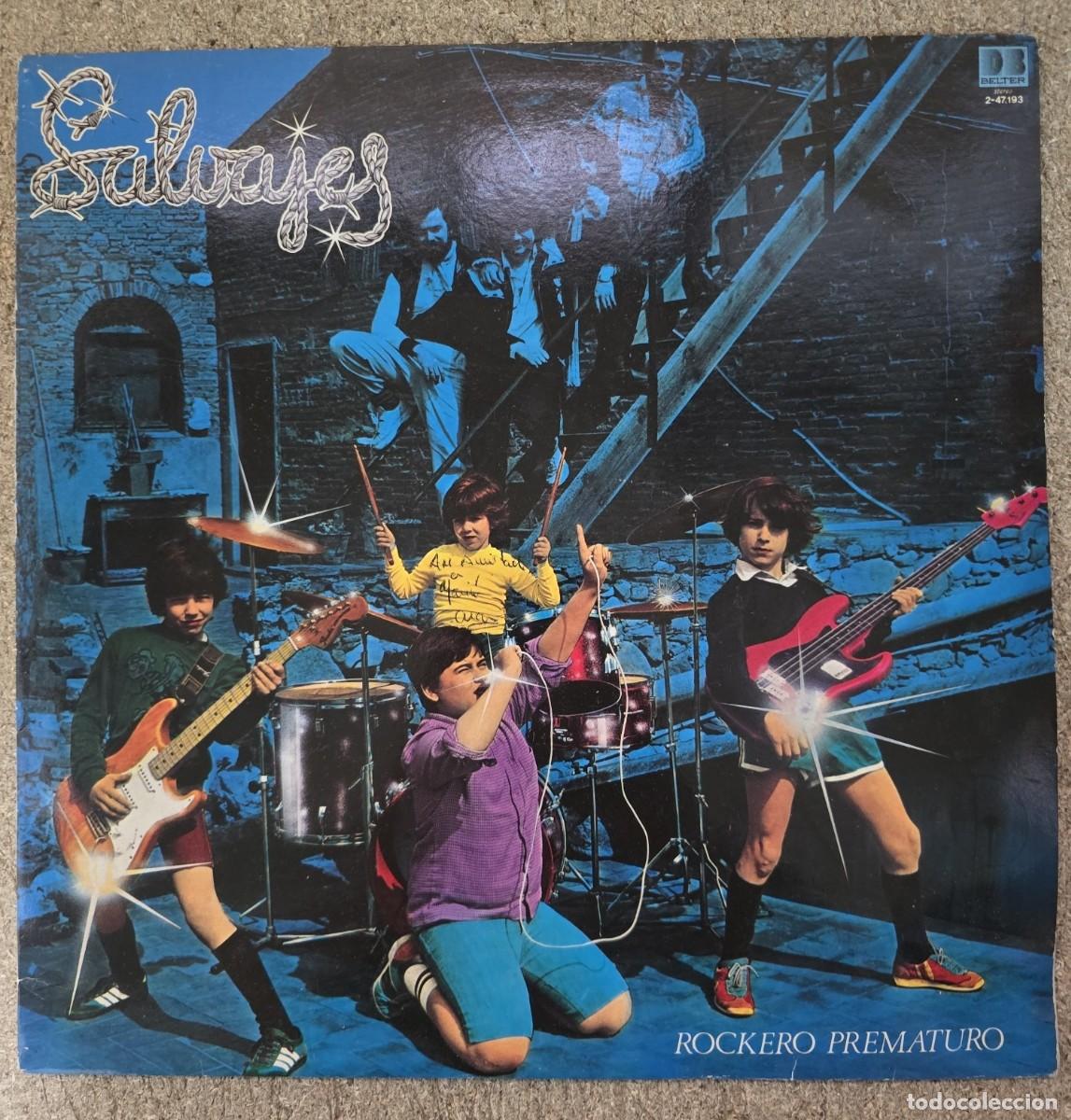 Discos de vinilo: Disco LP. Los Salvajes.Rockero Prematuro.Portada firmada por la Banda