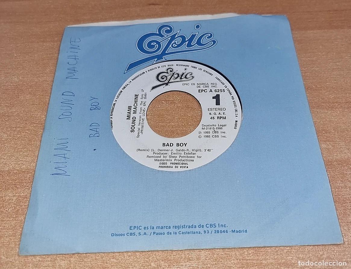 Discos de vinilo: GLORIA ESTEFAN MIAMI SOUND MACHINE Bad boy REMIX 7&rdquo; SINGLE DE VINILO PROMO 1985 CONTIENE 1 TEMA