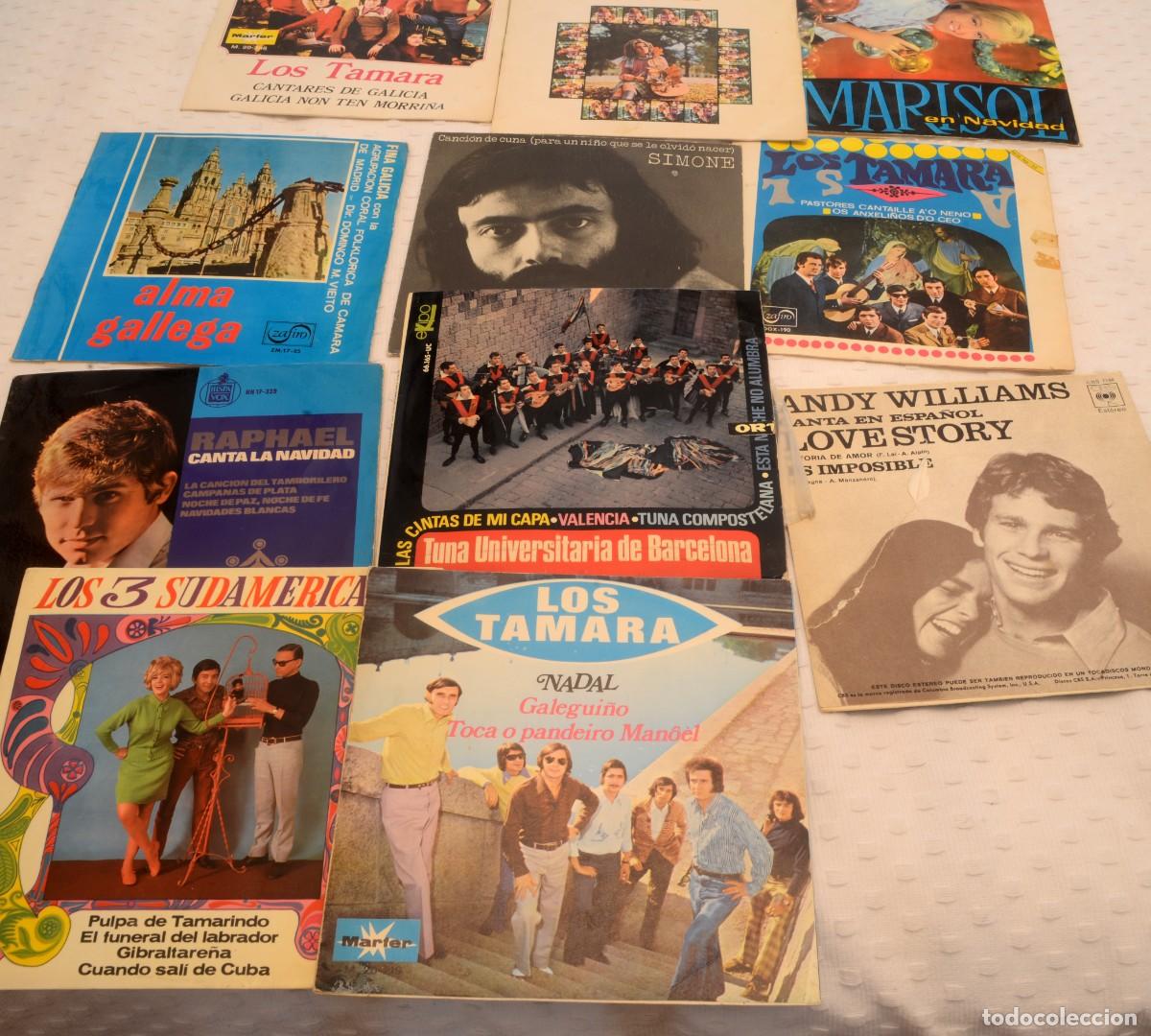 Discos de vinilo: Lote de 11 discos de vinilo sencillos, m&uacute;sica espa&ntilde;ola de los a&ntilde;os 60 y 70, Tamara, Raphael y Mariso