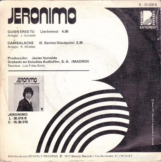 Discos de vinilo: Jer&oacute;nimo &ndash; Qui&eacute;n eres t&uacute;; Cambalache &ndash; BEVERLY 10.028 &ndash; 1977 - Foto 2