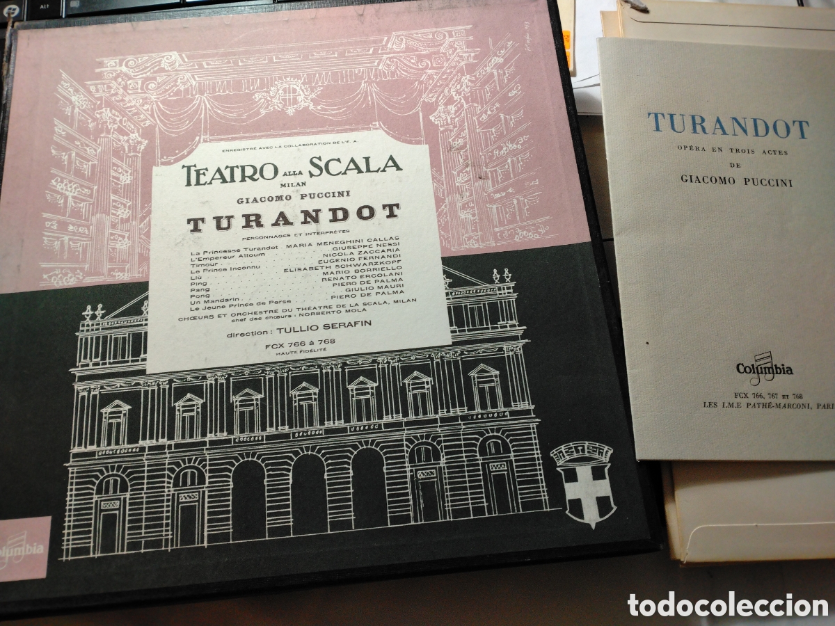 Discos de vinilo: TURANDOT - G. PUCCINI - TEATRO ALLA SCALA MILAN - TULLIO SERAFIN - COLUMBIA 1958 - 3 LP Y LIBRETO.