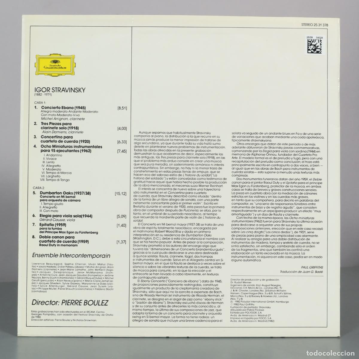 Discos de vinilo: LP. Ebony Concerto - Dumbarton Oaks y otras composiciones de c&aacute;mara - Igor Stravinsky - Ensemble - Foto 2