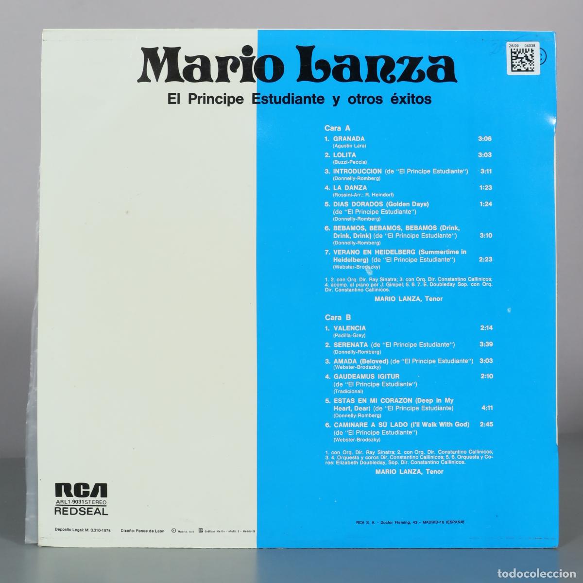 Discos de vinilo: LP. El Pr&iacute;ncipe Estudiante y otros &eacute;xitos - Mario Lanza - Foto 2