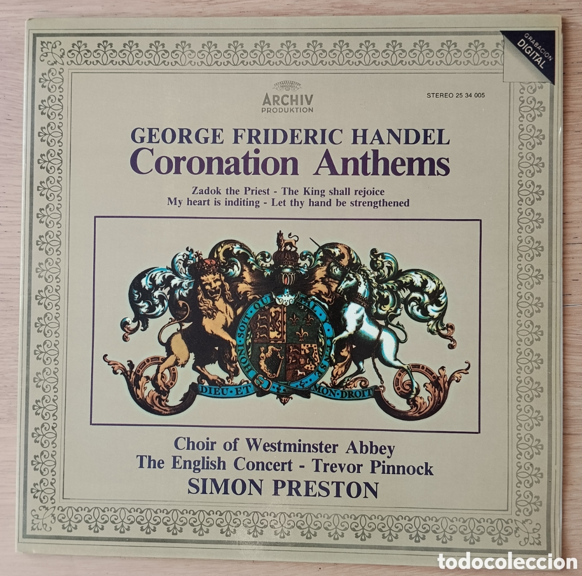 Disques de vinyle: GEORG FRIEDRICH H&Auml;NDEL: &rdquo;CORONATION ANTHEMS&rdquo; LP VINILO 1983