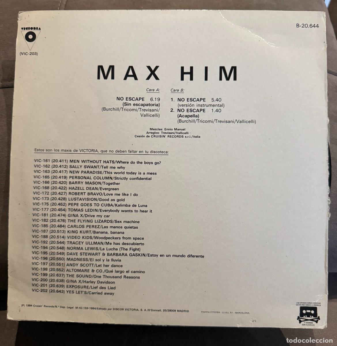 Discos de vinilo: Max-Him &lrm;&ndash; No Escape. Disco vinilo. Edic. Spain. 1984 - Foto 2