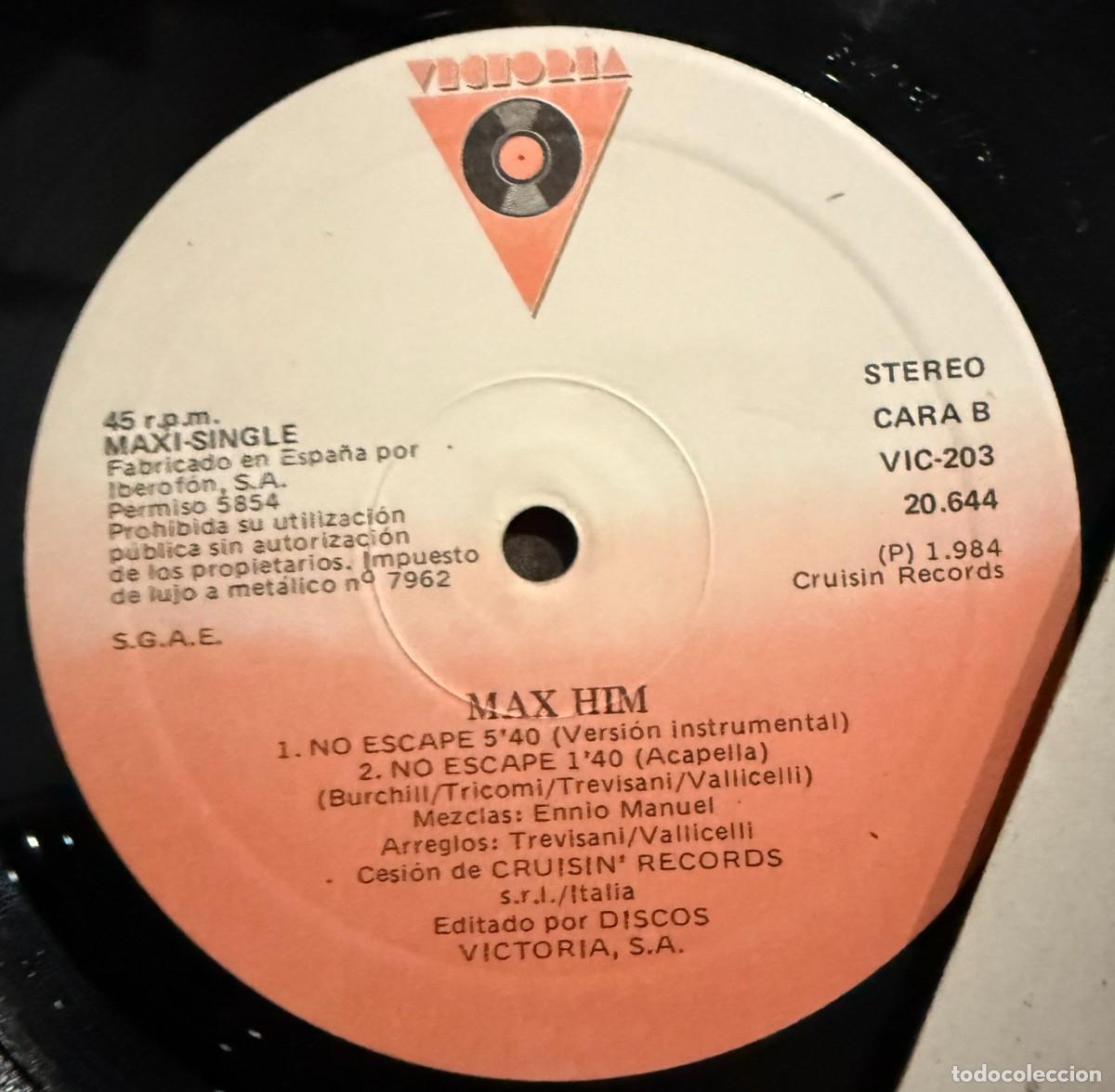 Discos de vinilo: Max-Him &lrm;&ndash; No Escape. Disco vinilo. Edic. Spain. 1984 - Foto 3