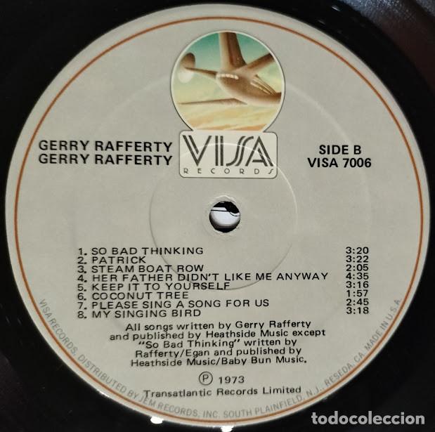 Discos de vinilo: Gerry Rafferty - Gerry Rafferty - LP Visa Records ref. VISA 7006. Ed. US 1978. - Foto 3