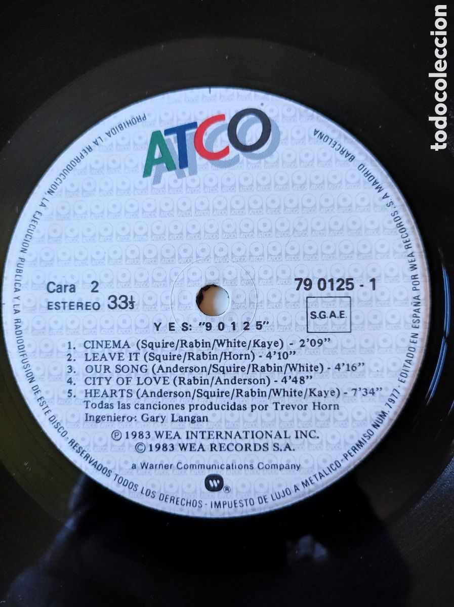 Discos de vinilo: YES - 90125 (1983) ATCO RECORDS - Foto 4