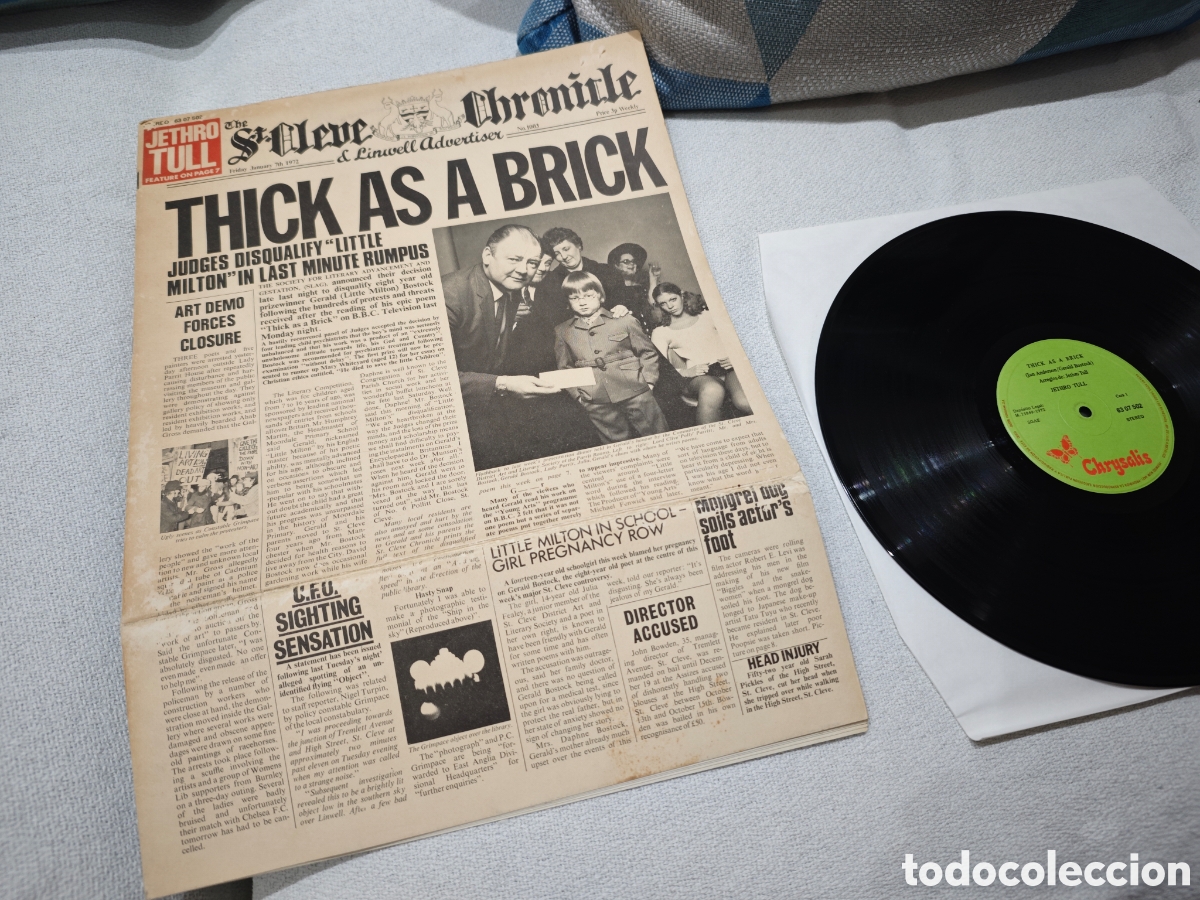 Discos de vinilo: Disco de vinilo Thick As A Brick de Jethro Tull, edici&oacute;n espa&ntilde;ola de 1972.