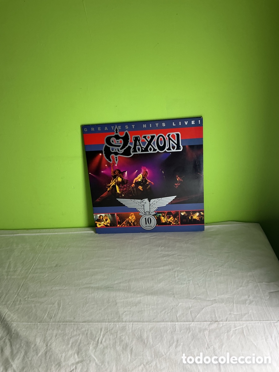 Discos de vinilo: SAXON &ndash; GREATEST HITS LIVE! &ndash; DOBLE LP VINILO 1990 &ndash; ESSENTIAL &ndash; CARPETA DESPLEGABLE