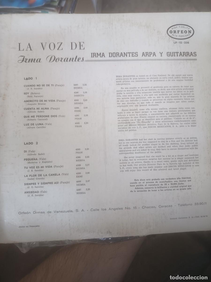 Discos de vinilo: DISCO LP LA VOZ DE IRMA DORANTES - Foto 2