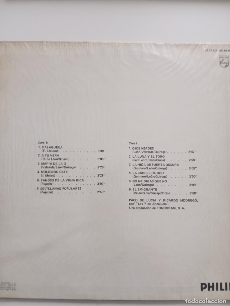 Discos de vinilo: PACO DE LUCIA Y RICARDO MODREGO, LP DE VINILO - Foto 2