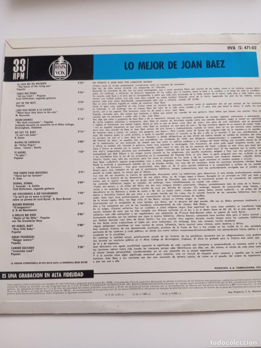 Discos de vinilo: JOAN BAEZ, LO MEJOR, ,LP DE VINILO - Foto 2