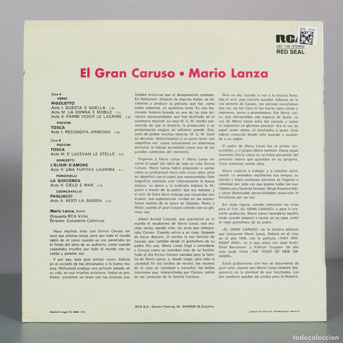 Discos de vinilo: LP. El gran Caruso - Mario Lanza - Foto 2