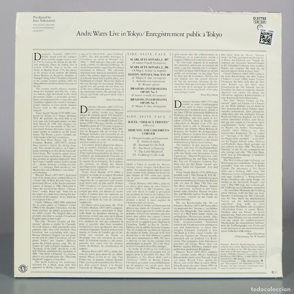 Discos de vinilo: LP. Andr&eacute; Watts Live in Tokyo - CBS Masterworks - Foto 2