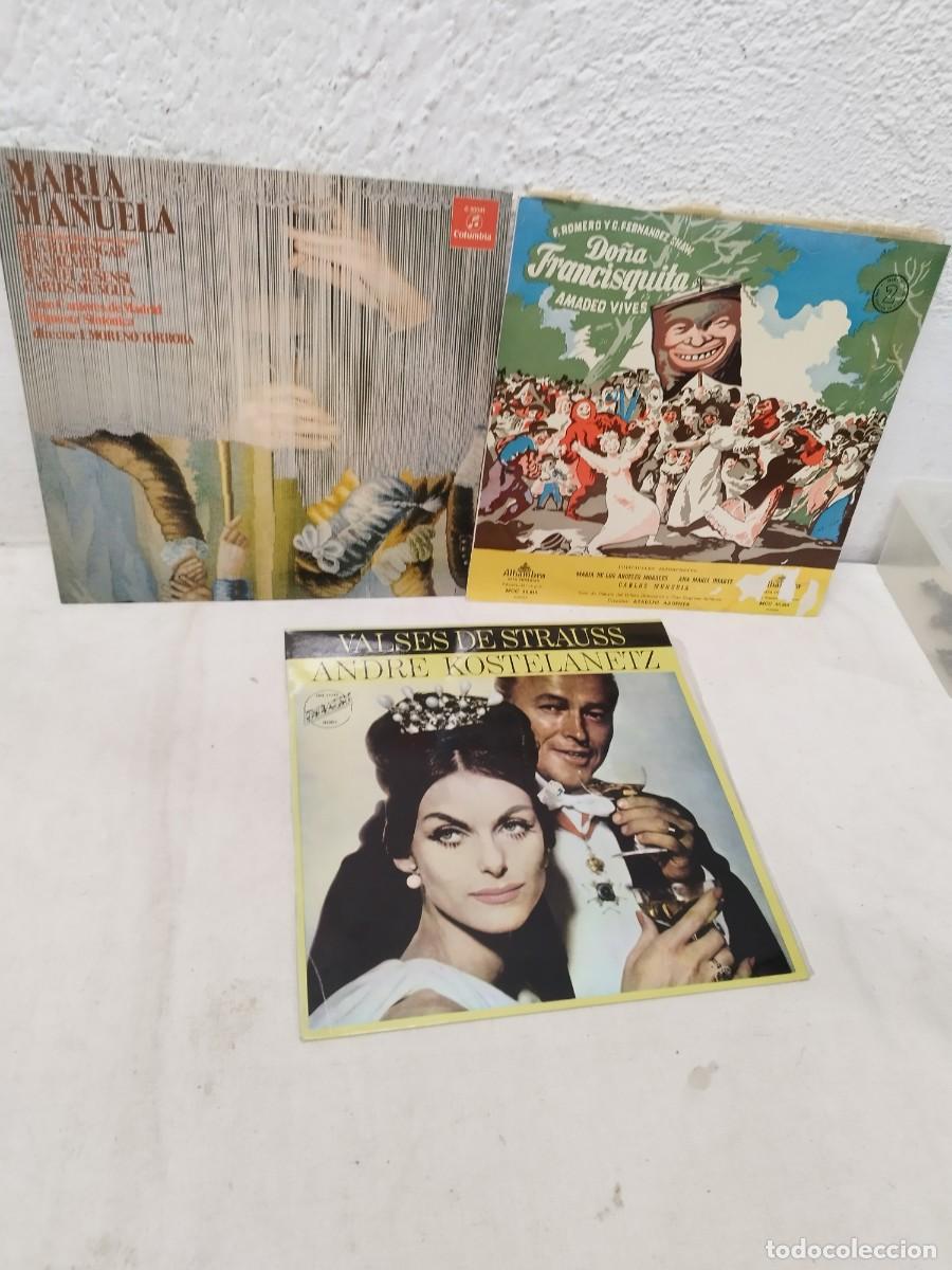 Discos de vinilo: Lote 3 Vinilos LPs: Zarzuela (Do&ntilde;a Francisquita, Mar&iacute;a Manuela) y Valses de Strauss.