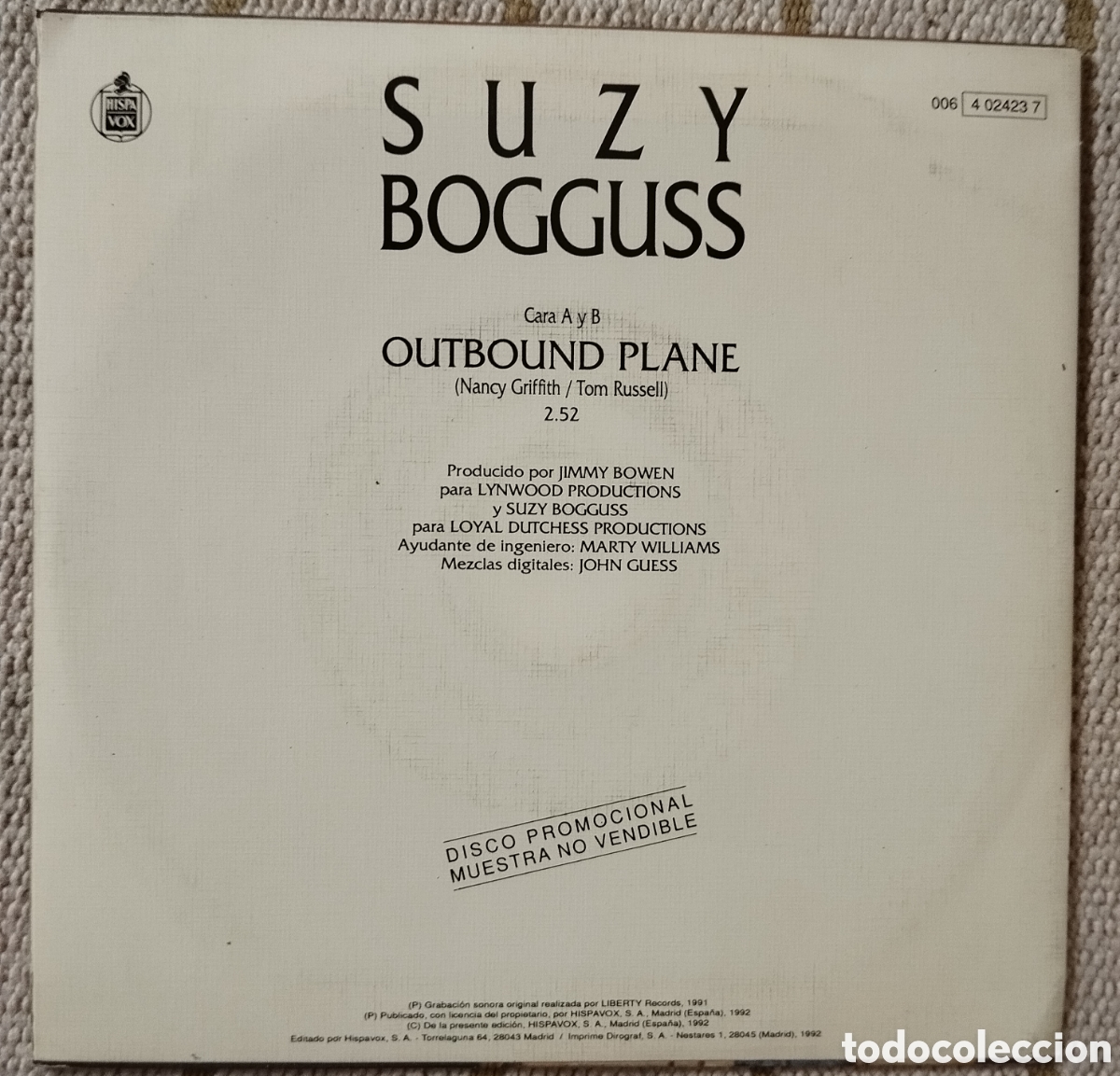 Discos de vinilo: Suzy Bogguss - outbound plane - single promo - Foto 2