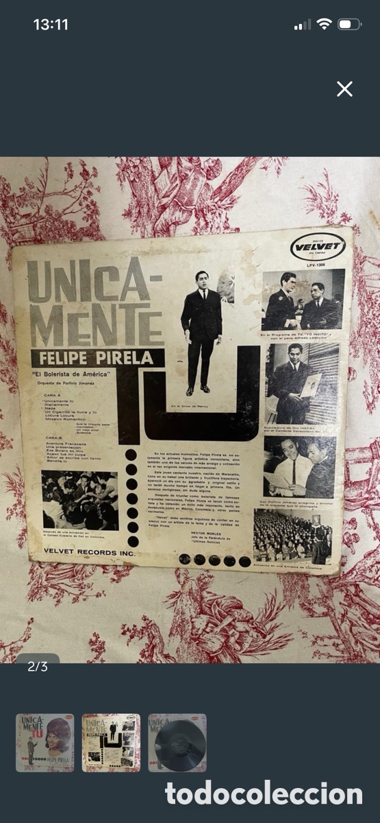 Discos de vinilo: LP &Uacute;nicamente T&uacute;, Felipe Pirela - Foto 2
