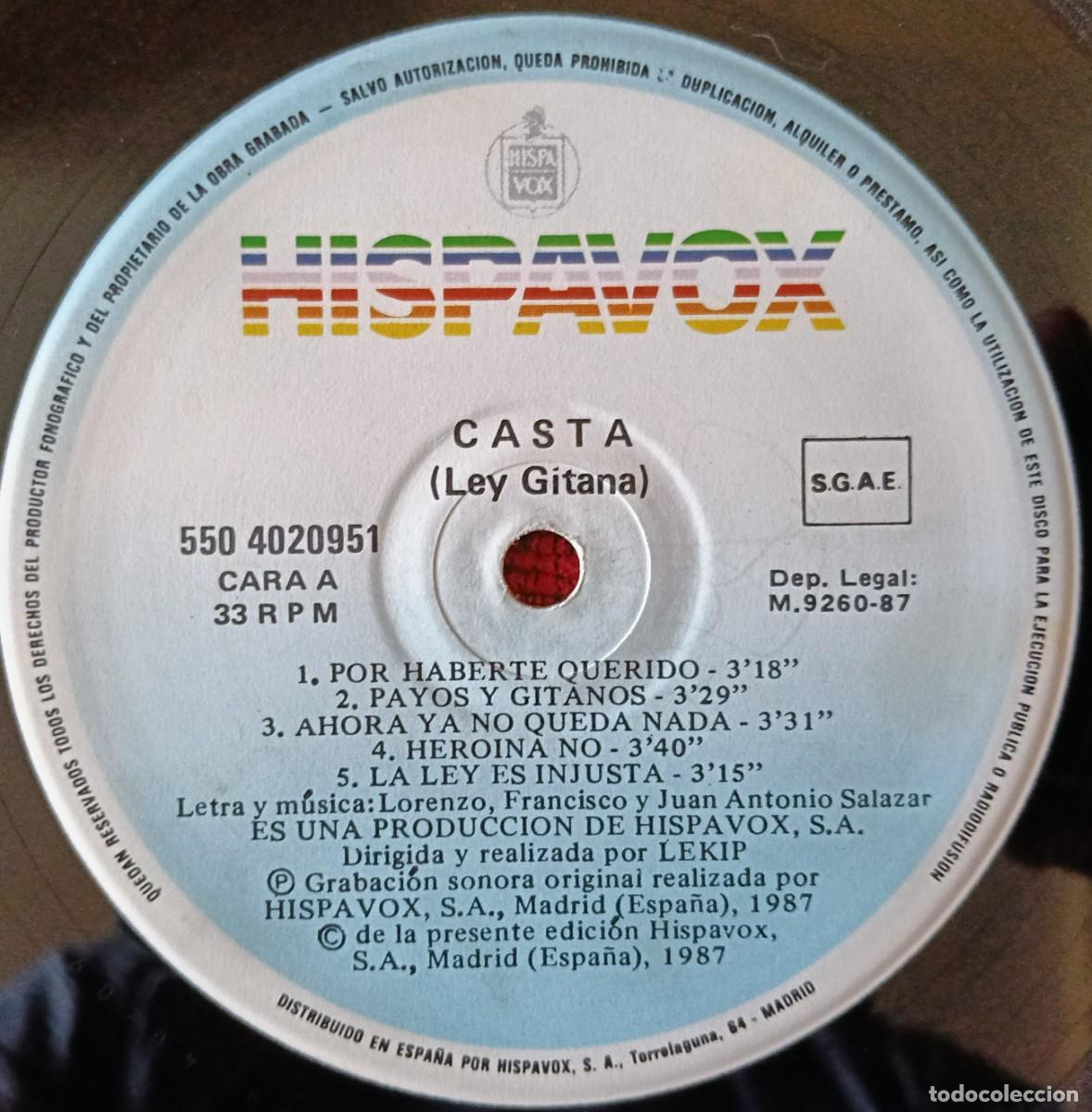 Discos de vinilo: CASTA ** Ley Gitana ** VINILO LP 1987 - Foto 4