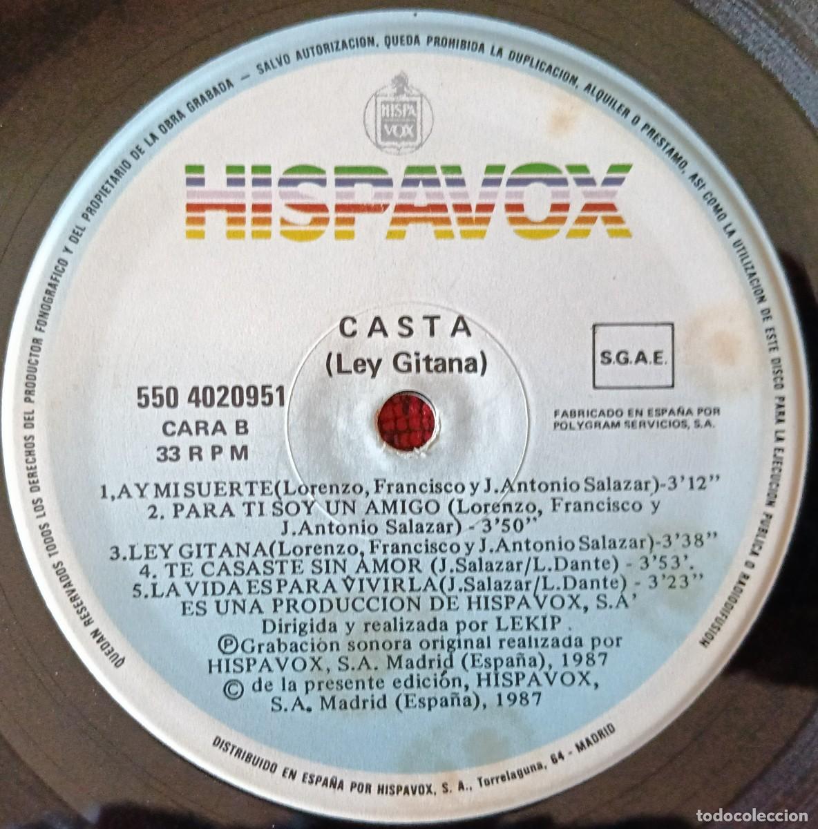 Discos de vinilo: CASTA ** Ley Gitana ** VINILO LP 1987 - Foto 5