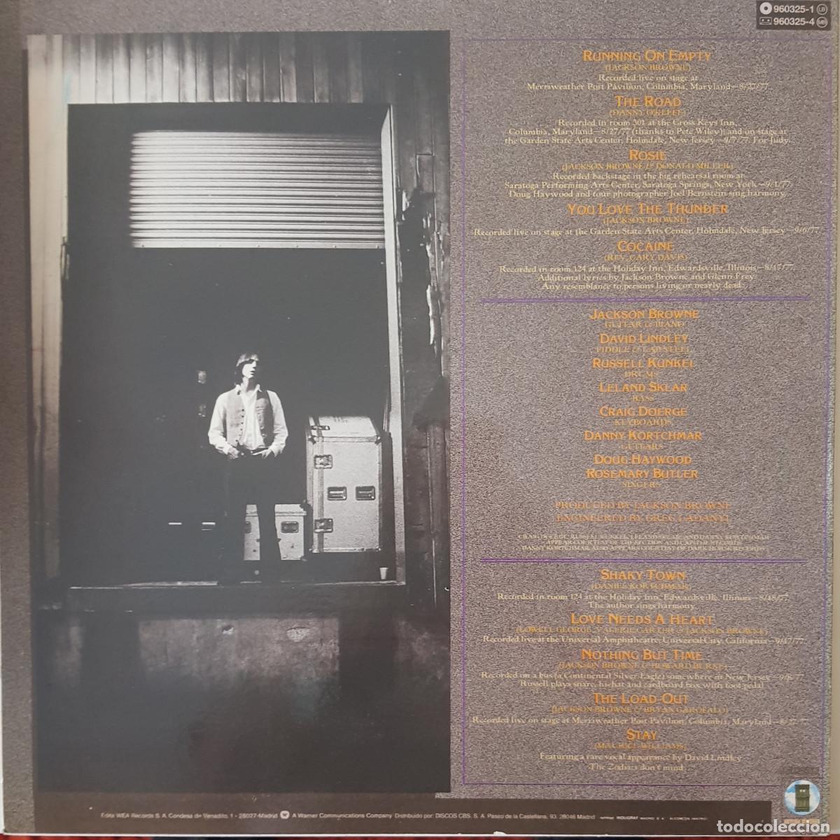 Discos de vinilo: Jackson Browne - Running On Empty. Reed. espa&ntilde;ola 1984 - Foto 2