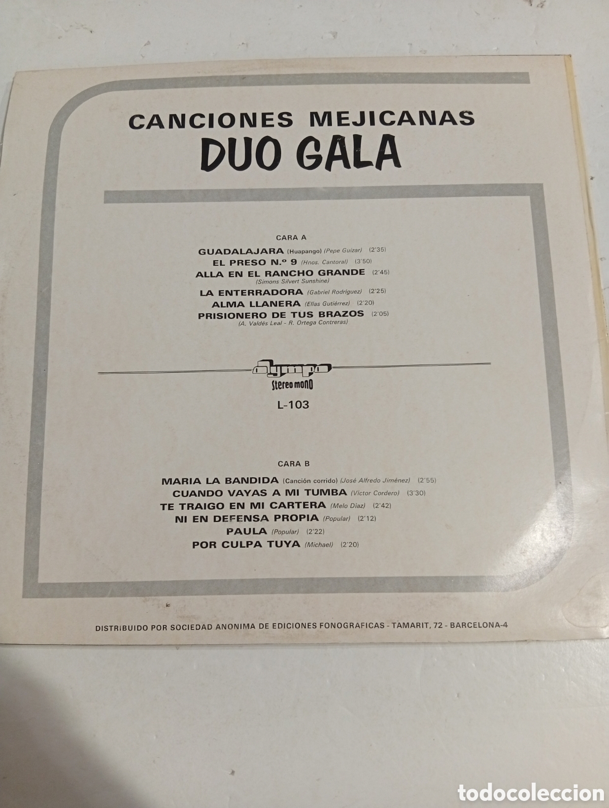 Discos de vinilo: Duo Gala Canciones Mejicanas - Foto 2