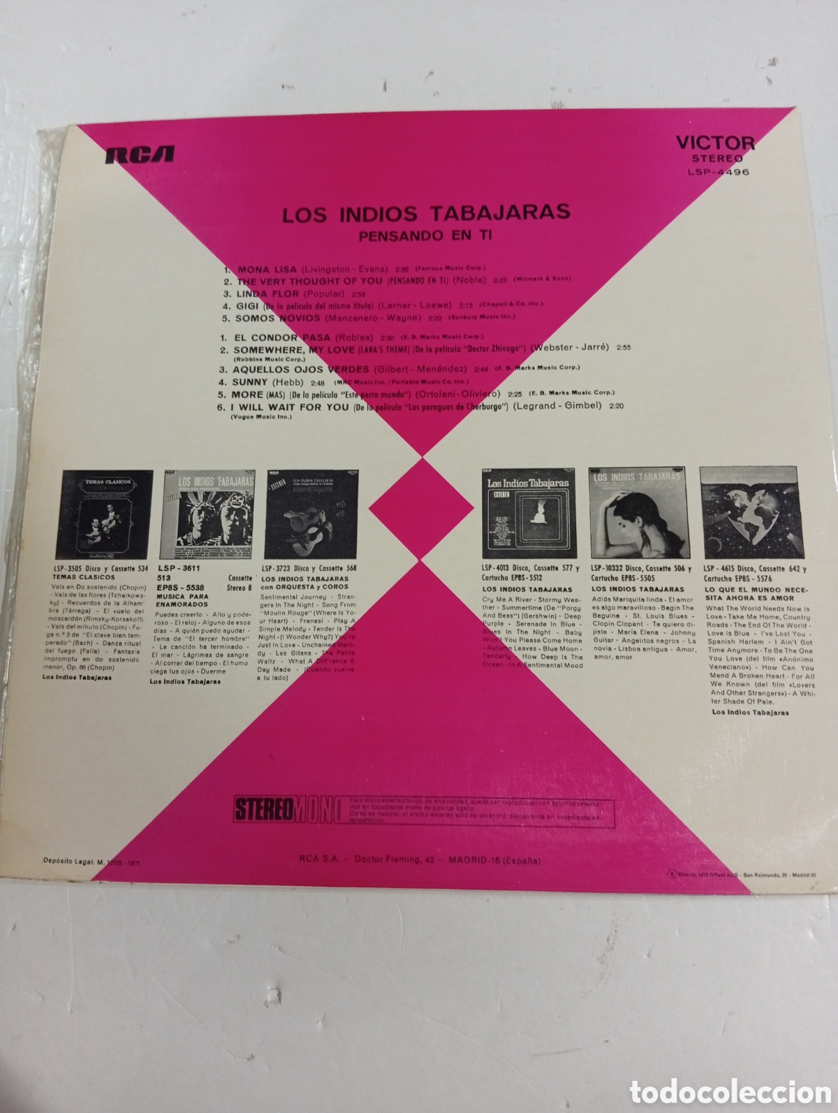 Discos de vinilo: Los Indios Tabajaras Pensando en ti - Foto 2