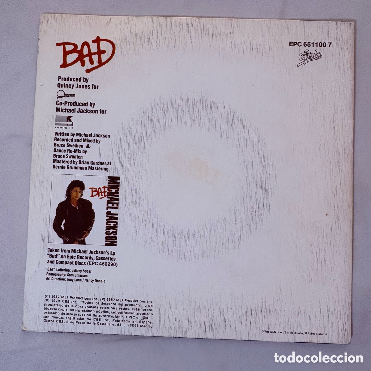 Discos de vinilo: single 7 Michael Jackson &ndash; Bad edicion espa&ntilde;ola de 1987 - Foto 2