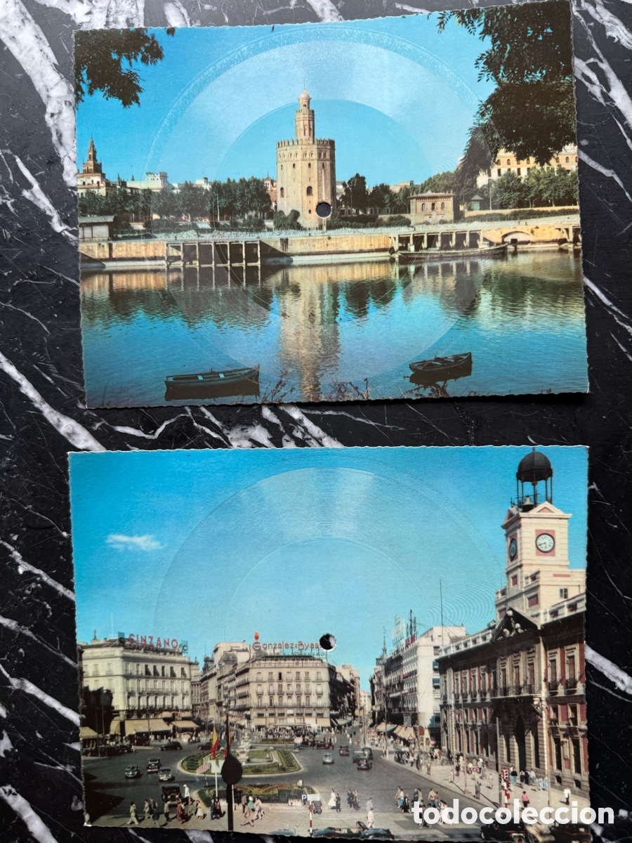 Discos de vinilo: 2 POSTALES SONORAS FONOSCOPE 1958 &ndash; MADRID Y SEVILLA &ndash; MICROSURCO 45 RPM