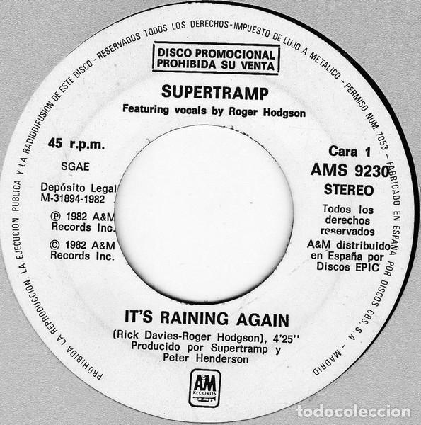 Discos de vinilo: Supertramp &ndash; It's Raining Again (Vinyl, A&M Records AMS 9230)