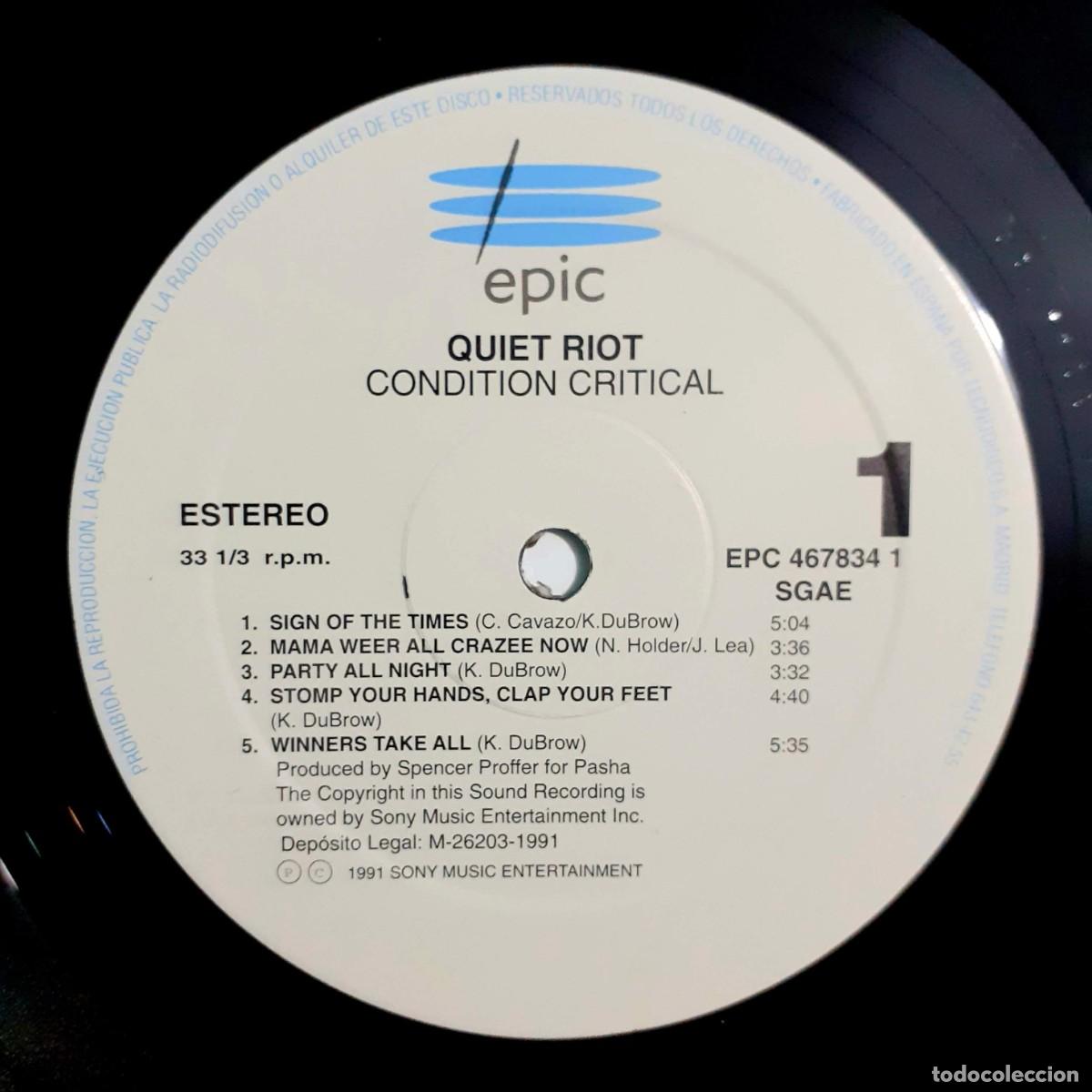 Discos de vinilo: Disco de vinilo de QUIET RIOT Condition Critical - Foto 2