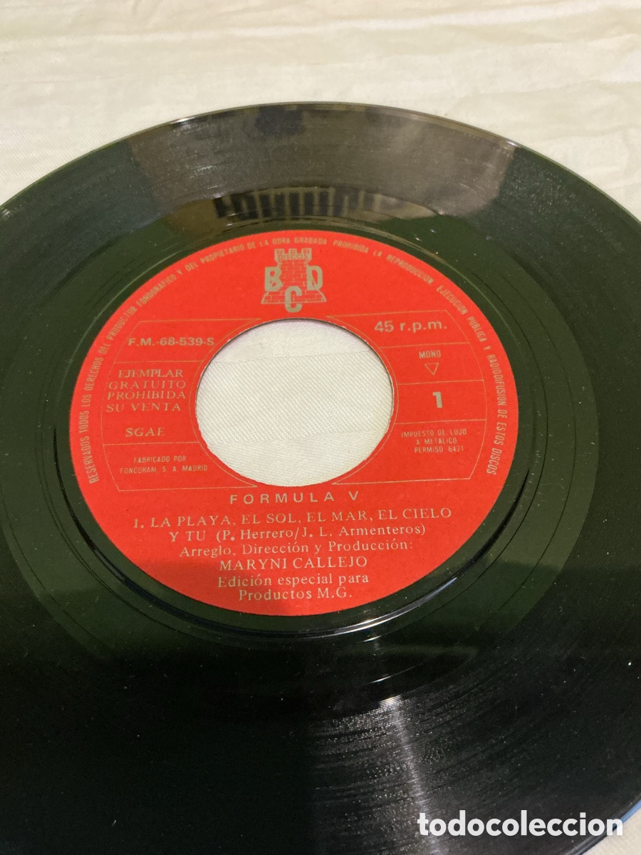 Discos de vinilo: F&oacute;rmula V &ndash; Tengo tu amor &ndash; Single promocional - Foto 3