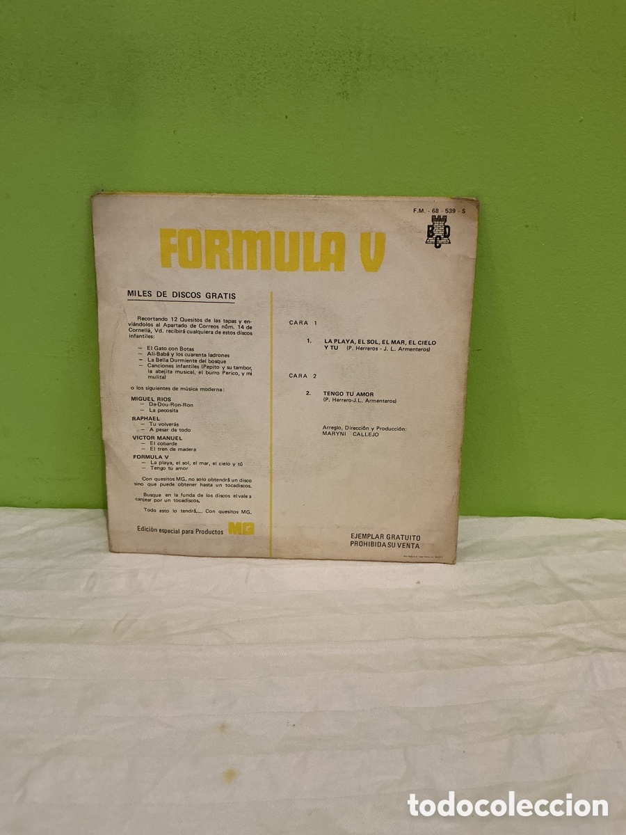 Discos de vinilo: F&oacute;rmula V &ndash; Tengo tu amor &ndash; Single promocional - Foto 6