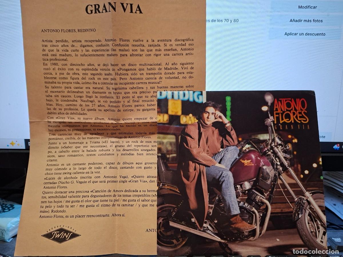 Discos de vinilo: ANTONIO FLORES - GRAN VIA - SINGLE DE VINILO PROMOCIONAL COMPLETO CON HOJA DE PROMOCION C-51