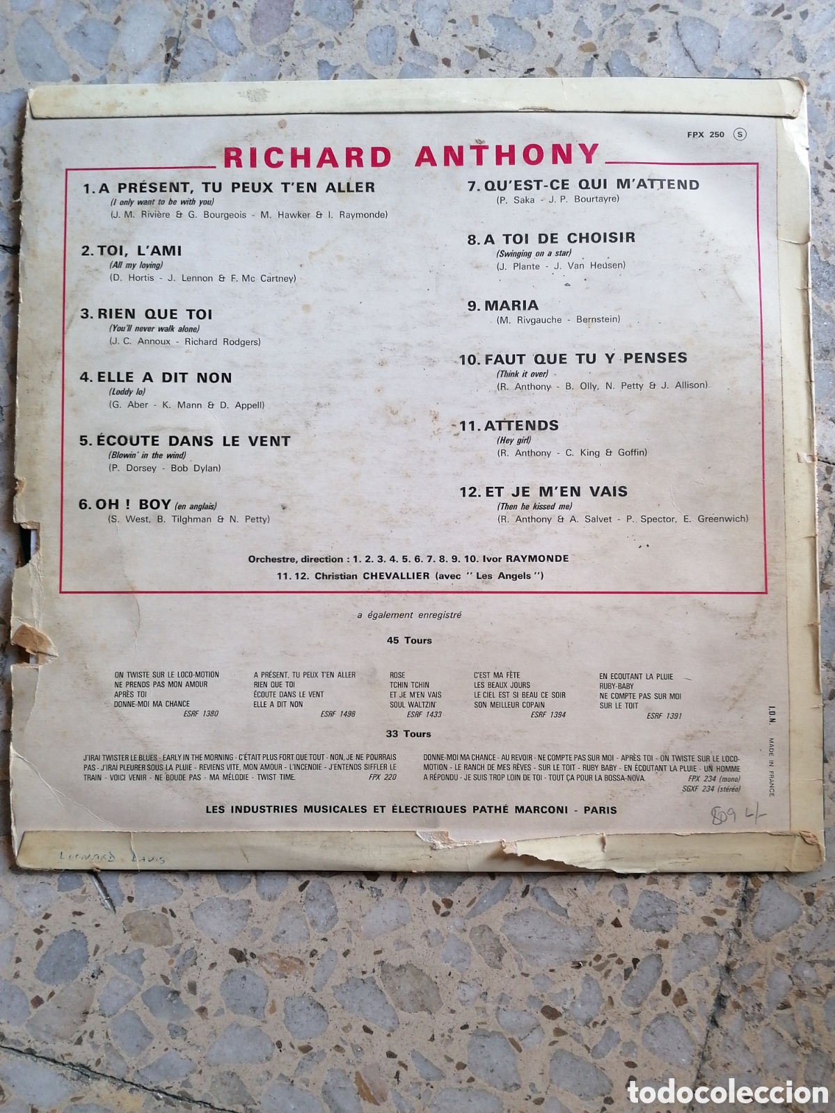 Discos de vinilo: LP RICHARD ANTHONY EDICION FRANCESA - Foto 2