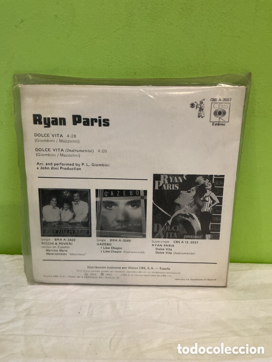Discos de vinilo: Ryan Paris &ndash; Dolce Vita &ndash; Single 1983 - Foto 6