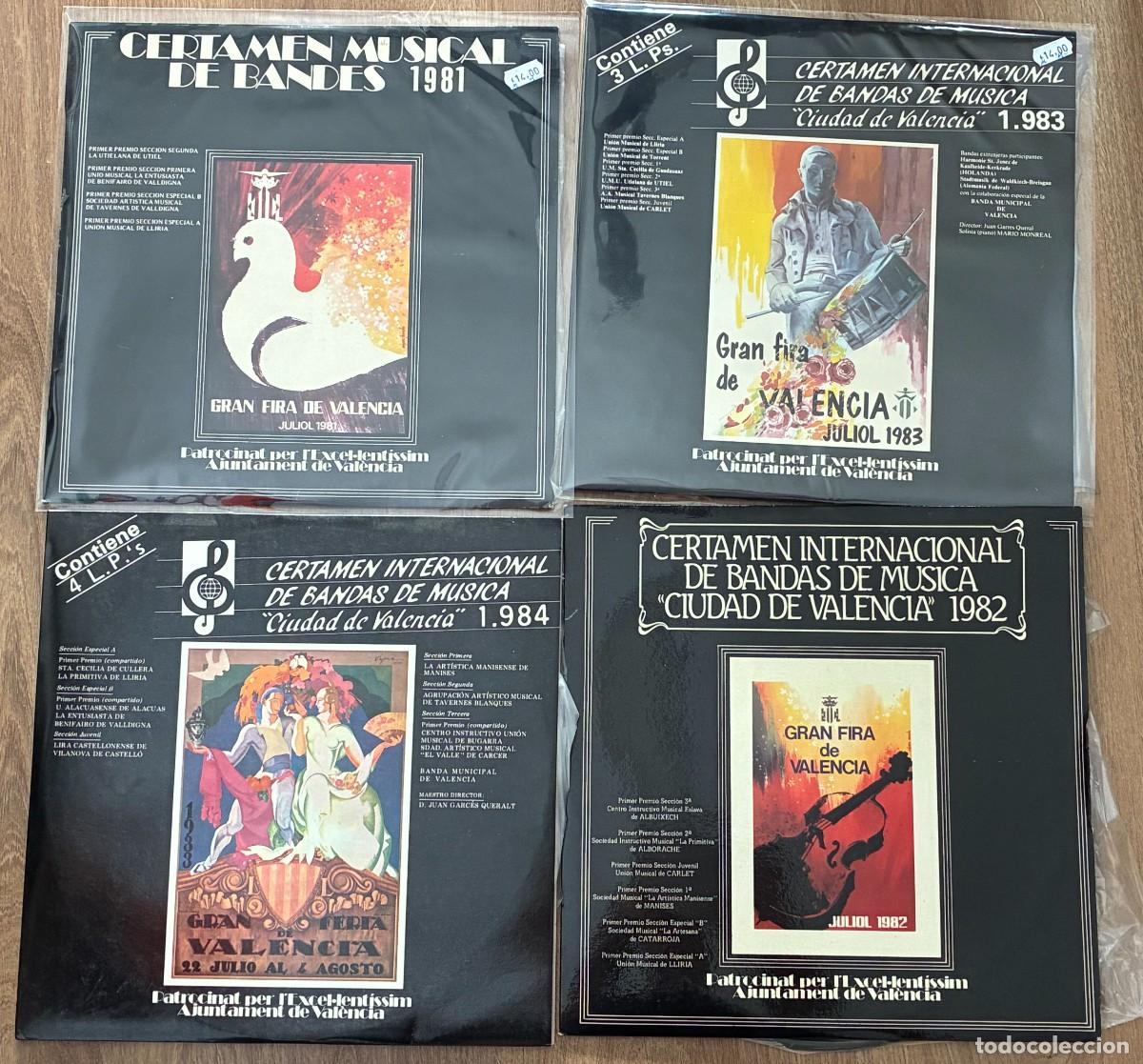 Discos de vinilo: Certamen Internacional de Bandas de M&uacute;sica Ciudad de Valencia LP, 1981, 1982,1983 y 1984
