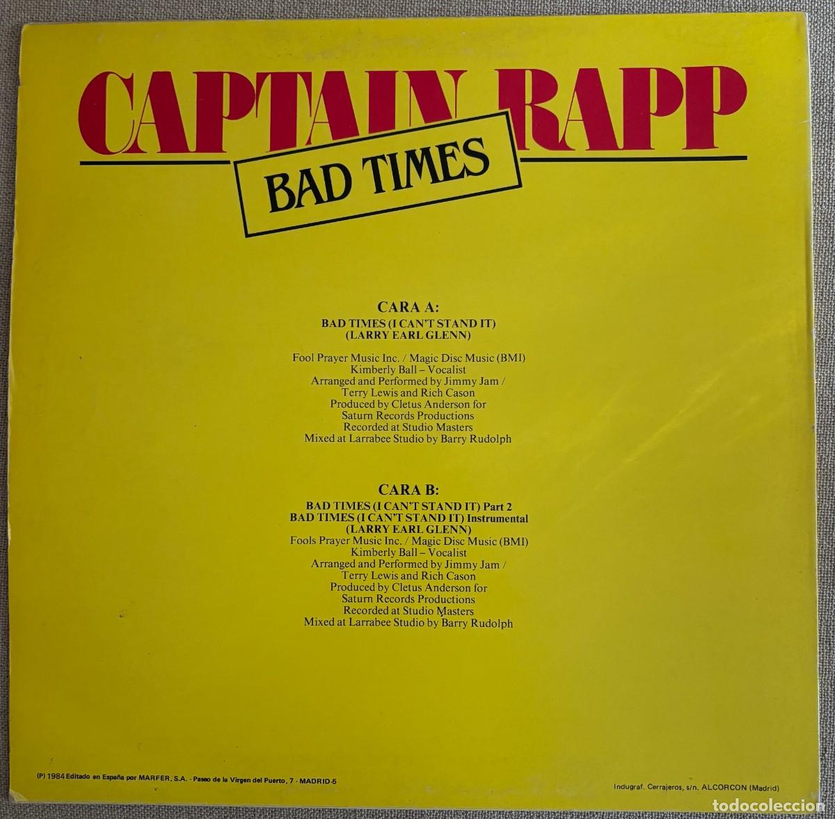 Discos de vinilo: Captain Rapp - Bad Times (Vinilo) MX de rap old school - Foto 2