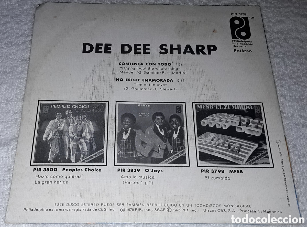 Discos de vinilo: SG - DEE DEE SHARP - CONTENTA CON TODO / NO ESTOY ENAMORADA - Foto 2