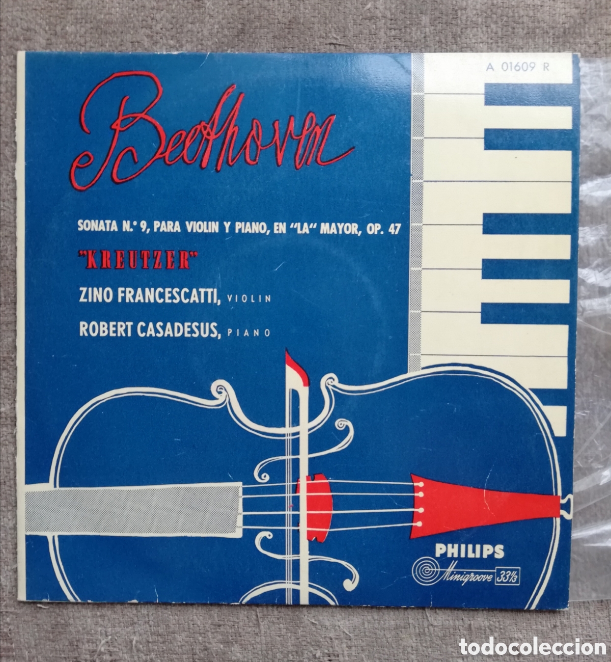 Disques de vinyle: Beethoven - Sonata n&ordm; 9 para viol&iacute;n y piano op. 47 Kreutzer. Francescatti y Casadesus Philips 10&rdquo;