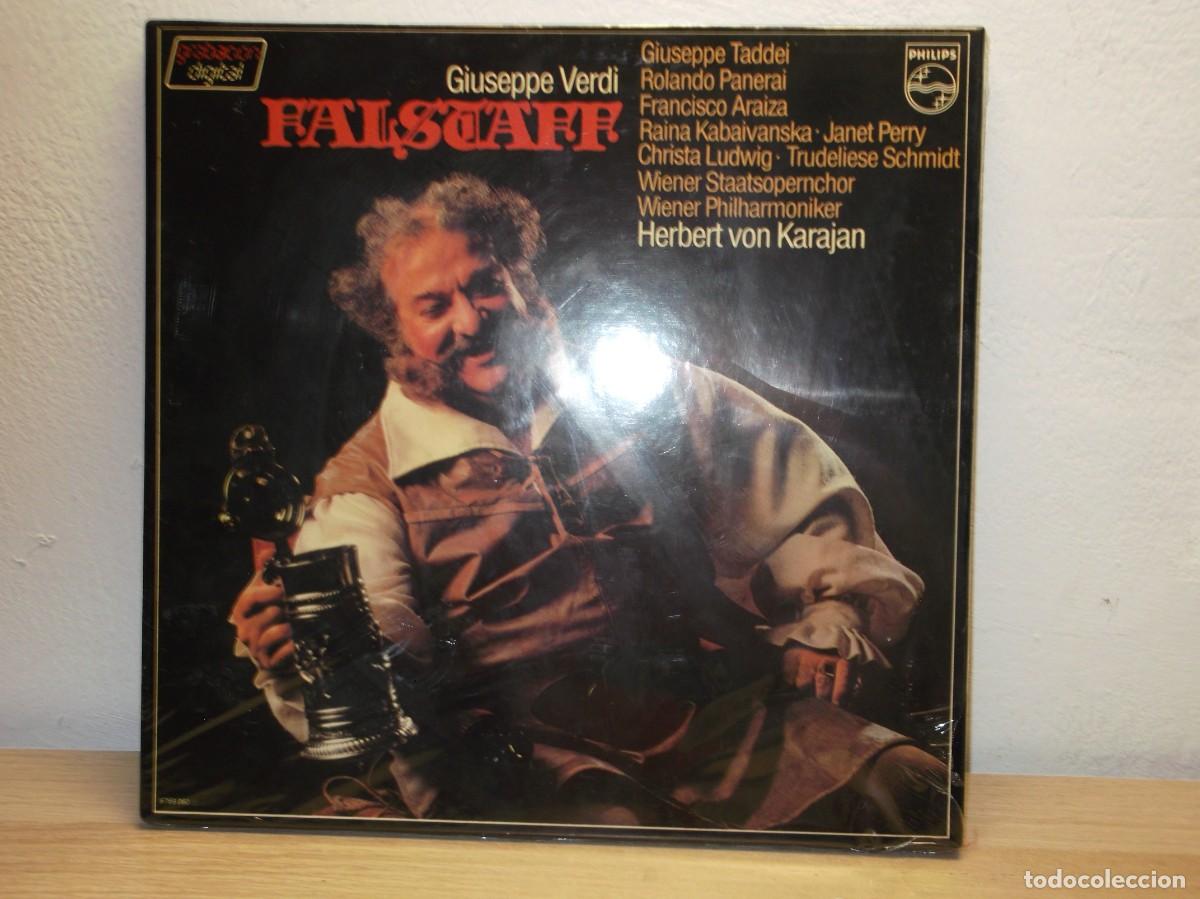 Discos de vinilo: Giuseppe Verdi : Falstaff (grabaci&oacute;n completa, en italiano - Viena 1980 caja de 3 LP BOX Herbert von
