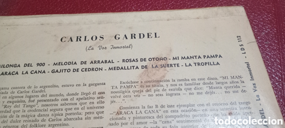 Discos de vinilo: CARLOS GARDEL INTERPRETANDO LOS MEJORES TABGOS - Foto 2