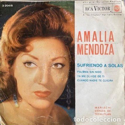 Vinyl records: Amalia Mendoza - Mariachi Vargas de Tecalitl&aacute;n &ndash; Sufriendo A Solas (Vinyl, RCA Victor 3-20418)