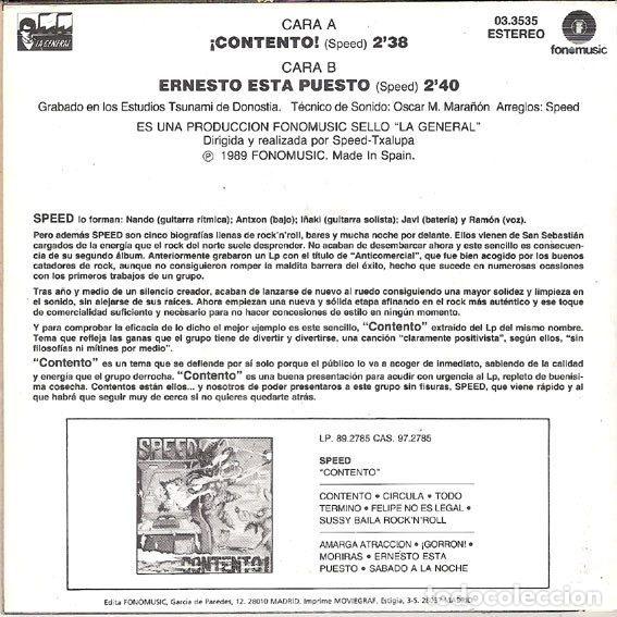 Discos de vinilo: Speed &ndash; Contento (Vinyl, La General 03.3535) - Foto 2