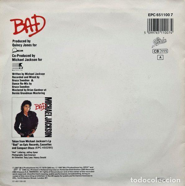 Discos de vinilo: Michael Jackson &ndash; Bad (Vinyl, Epic EPC 651100 7) - Foto 2