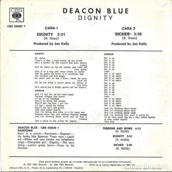 Discos de vinilo: Deacon Blue &ndash; Dignity (Vinyl, CBS CBS 650507 7) - Foto 2