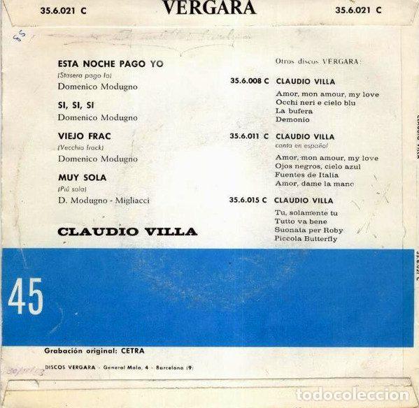 Vinyl-Schallplatten: Claudio Villa &ndash; Esta Noche Pago Yo / Viejo Frac / Si, Si, Si / Muy Sola (Vinyl, Vergara 35.6.021 C)