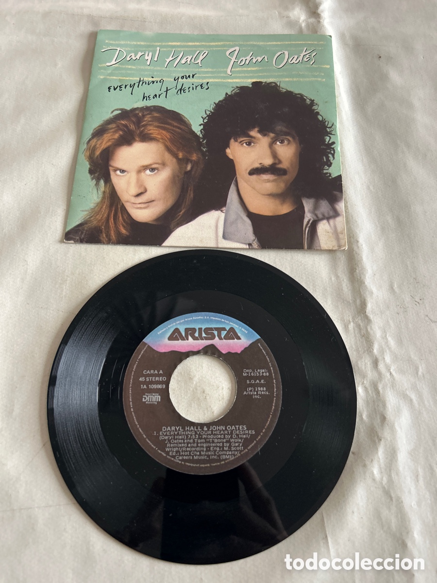 Discos de vinilo: Disco de vinilo single Daryl Hall, John Oates.Everything your heart desires