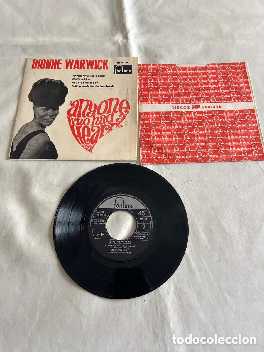 Discos de vinilo: Disco de vinilo Single Dionne Warwick.Anyone who had a heart